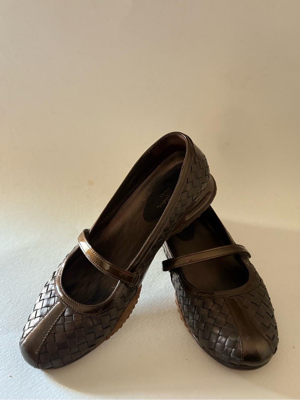 Cole Haan Dark Brown Woven Mary Jane Flats